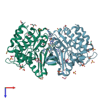PDB entry 6qas coloured by chain, top view.