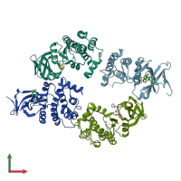 PDB entry 6qat coloured by chain, front view.