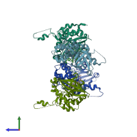 PDB entry 6qat coloured by chain, side view.