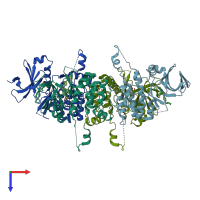 PDB entry 6qat coloured by chain, top view.