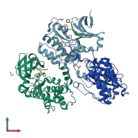 PDB entry 6qau coloured by chain, front view.