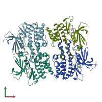 PDB entry 6qav coloured by chain, front view.