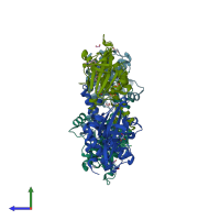 PDB entry 6qav coloured by chain, side view.