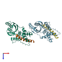 PDB entry 6qby coloured by chain, top view.