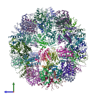 PDB entry 6qcm coloured by chain, side view.