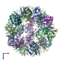 PDB entry 6qcm coloured by chain, top view.