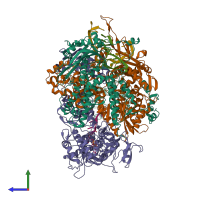 PDB entry 6qcs coloured by chain, side view.