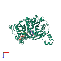 PDB entry 6qdf coloured by chain, top view.