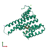 PDB entry 6qdr coloured by chain, front view.