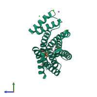 PDB entry 6qdr coloured by chain, side view.
