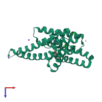 PDB entry 6qdr coloured by chain, top view.