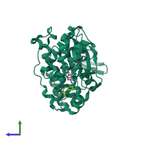 PDB entry 6qdz coloured by chain, side view.