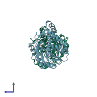 PDB entry 6qe2 coloured by chain, side view.