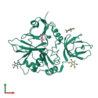 PDB entry 6qe4 coloured by chain, front view.