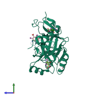 PDB entry 6qe4 coloured by chain, side view.