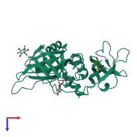 PDB entry 6qe4 coloured by chain, top view.