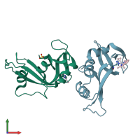 PDB entry 6qe9 coloured by chain, front view.