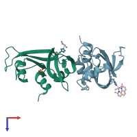 PDB entry 6qe9 coloured by chain, top view.