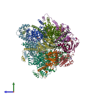 PDB entry 6qel coloured by chain, side view.