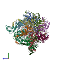 PDB entry 6qem coloured by chain, side view.