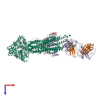 PDB entry 6qex coloured by chain, top view.