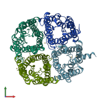 PDB entry 6qf5 coloured by chain, front view.