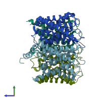 PDB entry 6qf5 coloured by chain, side view.