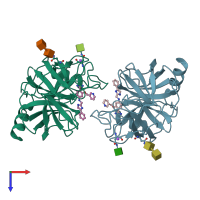 PDB entry 6qfe coloured by chain, top view.