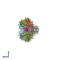 PDB entry 6qg0 coloured by chain, side view.