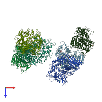 PDB entry 6qgb coloured by chain, top view.