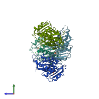 PDB entry 6qgc coloured by chain, side view.