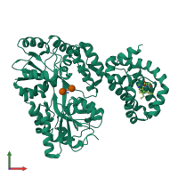 PDB entry 6qgd coloured by chain, front view.