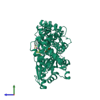 PDB entry 6qgd coloured by chain, side view.