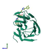 PDB entry 6qgf coloured by chain, side view.