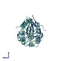 PDB entry 6qgo coloured by chain, side view.