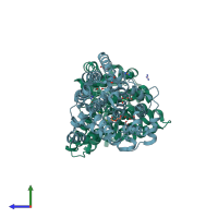 PDB entry 6qgp coloured by chain, side view.