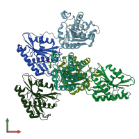 PDB entry 6qgs coloured by chain, front view.