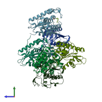 PDB entry 6qgs coloured by chain, side view.