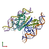 PDB entry 6qh0 coloured by chain, front view.