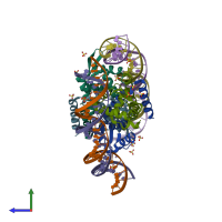 PDB entry 6qh0 coloured by chain, side view.