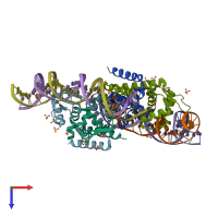 PDB entry 6qh0 coloured by chain, top view.