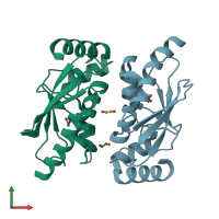 PDB entry 6qh3 coloured by chain, front view.