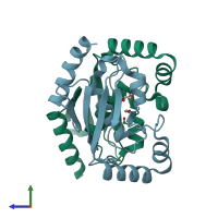 PDB entry 6qh3 coloured by chain, side view.