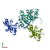 PDB entry 6qh4 coloured by chain, front view.