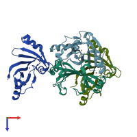 PDB entry 6qh4 coloured by chain, top view.