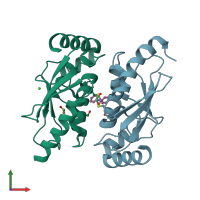 PDB entry 6qhk coloured by chain, front view.
