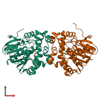 PDB entry 6qhp coloured by chain, front view.