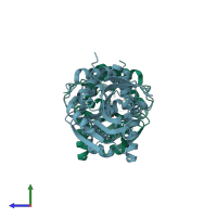 PDB entry 6qhv coloured by chain, side view.