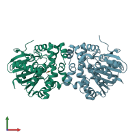 PDB entry 6qi3 coloured by chain, front view.