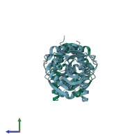PDB entry 6qi3 coloured by chain, side view.